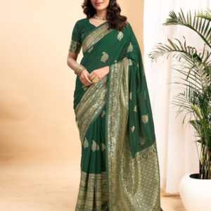 Green Silk Blend Woven Kanjivaram Saree