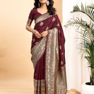 Maroon Silk Blend Woven Kanjivaram Saree