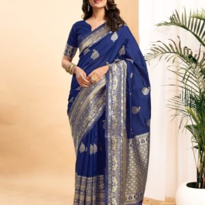 Blue Silk Blend Woven Kanjivaram Saree