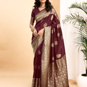 Maroon Silk Blend Woven Kanjivaram Saree