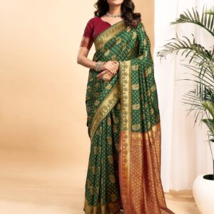 Green Silk Blend Woven Banarasi Saree