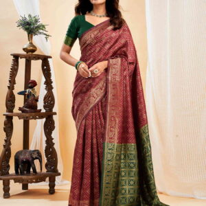 Maroon Silk Woven Banarasi Saree