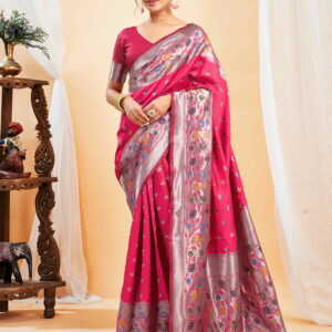 Bright Pink Silk Woven Paithani Saree