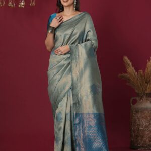 Blue Silk Blend Woven Woven Saree