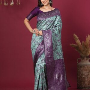 Blue Silk Blend Woven Woven Saree