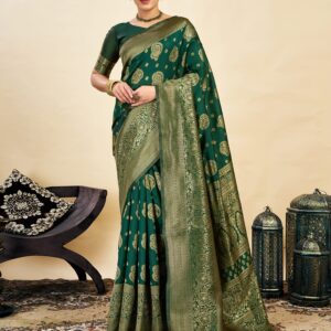 Green Silk Blend Woven Banarasi Saree