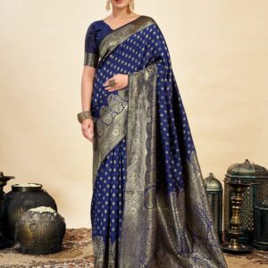 Blue Silk Blend Woven Banarasi Saree