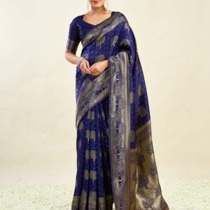 Blue Silk Blend Woven Banarasi Saree
