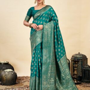Green Silk Blend Woven Banarasi Saree