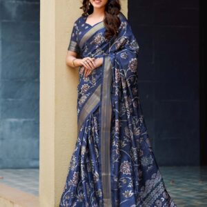 Blue Dola Silk Printed Printed Saree
