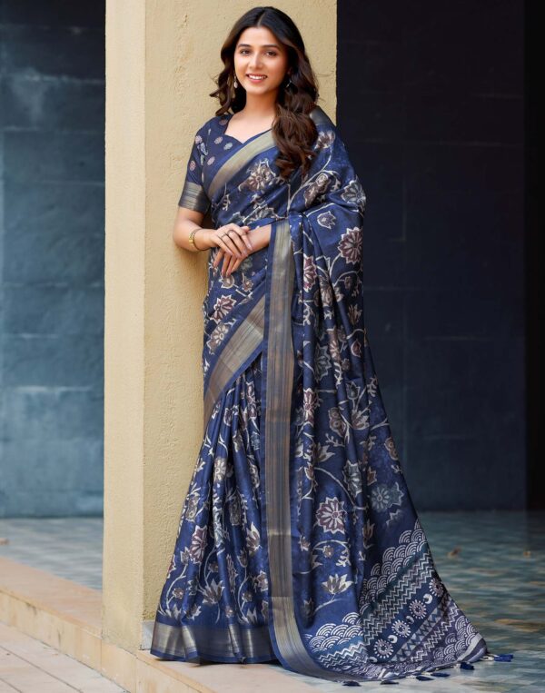 Blue Dola Silk Printed Printed Saree