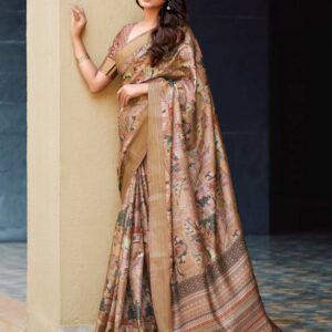 Brown Dola Silk Printed Printed Saree