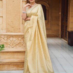 Yellow Silk Blend Woven Banarasi Saree