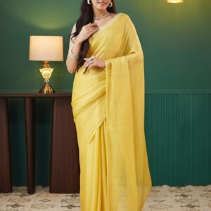 Yellow Shimmer Dyed Solid Saree