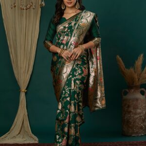 Green Silk Blend Woven Banarasi  Saree