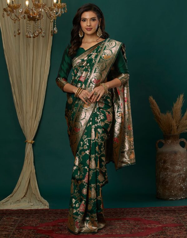 Green Silk Blend Woven Banarasi  Saree