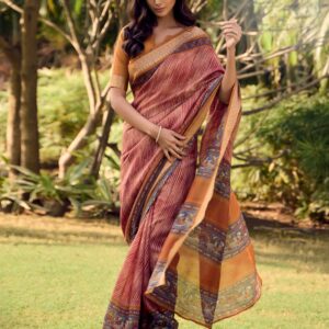 Brown Cotton Silk Printed Saree