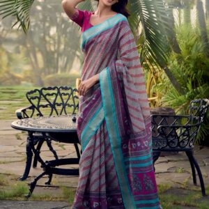 Purple Cotton Silk Printed Saree