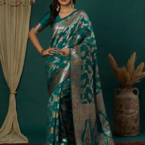 Teal Green Silk Weaving Banarasi Saree
