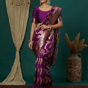 Wine Silk Weaving Banarasi Saree