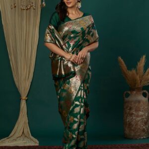 Dark Green Silk Weaving Banarasi Saree