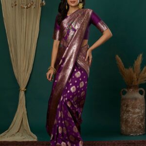 Wine Silk Weaving Banarasi Saree