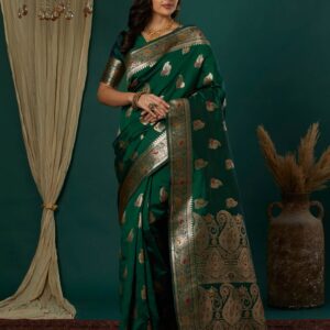 Dark Green Silk Weaving Banarasi Saree