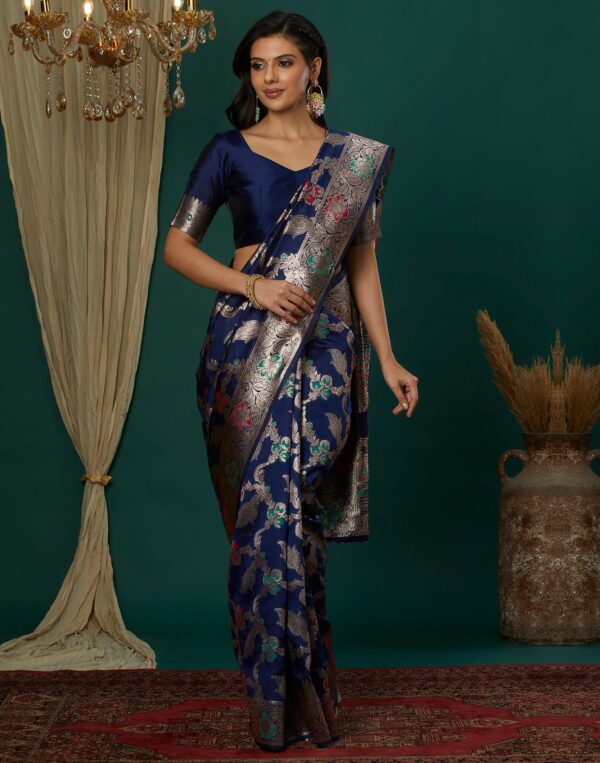 Blue Silk Blend Woven Banarasi Saree