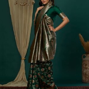 Green Silk Blend Woven Banarasi Saree