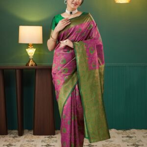 Mauve Silk Blend Woven Woven Saree