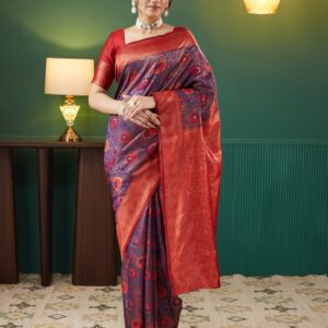 Purple Silk Blend Woven Woven Saree