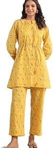 Women's Mustard Cotton Bandhani A-Line Kurta Set