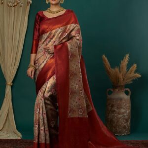 Beige Silk Woven Saree