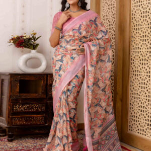Light Pink Cotton Printed Saree