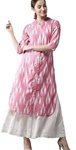 Ikat Fabrics Women's Cotton Unstitched Dress Material (Pink_002,Free Size)