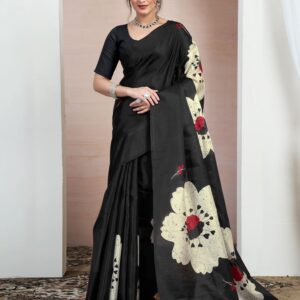 Black Bhagalpuri Silk Printed Saree