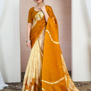 Turmeric Yellow Bhagalpuri Silk Printed Saree