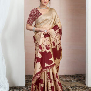 Beige Bhagalpuri Silk Printed Saree