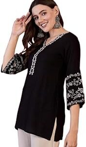 MAHIRA'S Comfort Short Kurti for Women | Indian Women's Tunics Tops | Rayon Top with 3/4 Designer Sleeves | Kurta Shirt Top for Ladies