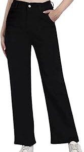 Denim Wide Leg Jeans for Women I Stylish & Trendy Flared Straight Baggy Pants I Stretchable Comfortable High Waist Clean Look Solid Loose Fit Pant I for Office Party Home Girls