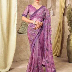 Purple Shimmer Stone Work Embroidery Saree