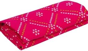 Trendy Bandhani Printed Poly Crepe Fabrics for Kurtis, Dresses, Gowns and more for Girls and Women | Ethnic Wear | Soft and Light Weight Fabric Material-(Pink,5Yards+)