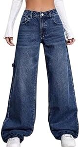 Women?s High-Waisted Wide Leg Jeans | Trendy Vintage Style | Comfortable Loose Fit Denim Pants