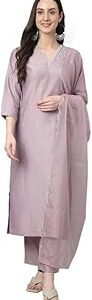 Women's Silk Blend Embellished Kurta with Pant and Dupatta