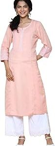 Women Ice Blue Cotton Linen Kurta