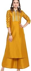Women's Mustard Silk Blend Foil Printed Kurta with Palazzo