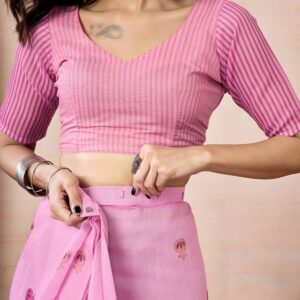 Ready to Wear Pink Chanderi Printed Saree