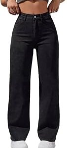 High Waist Wide Leg Jeans, Baggy Style, Regular Fit, Black