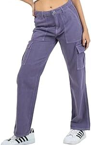 Women's Solid High Rise Relaxed Fit Cargo Jeans (Grey CARGO-01)