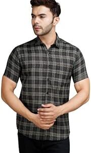 Men Cotton Checkered Black Slim Fit Shirt